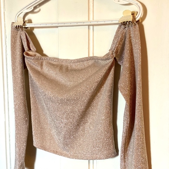 Sparkly Off-the-Shoulder Body-Con Crop - Picture 1 of 4